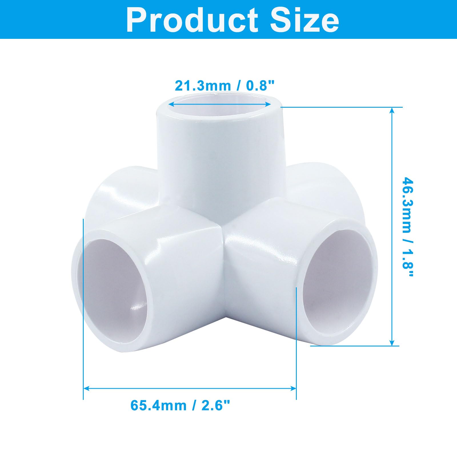 4 conectores de PVC de 1/2 pulgada de 5 vías, accesorios de PVC blancos de grado de muebles, codo de 0.5 pulgadas para estante de bricolaje, marco