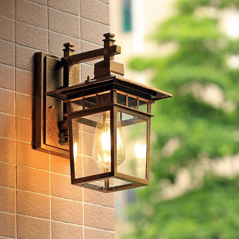 Kinkiet zewnętrzny E27 Kinkiet ścienny Edison Retro Kinkiet LED Wodoodporne i odporne na rdzę Lampy Odlew aluminiowy + szklany abażur Tekstura (kolor: metaliczny, rozmiar: 22 * ​​29 cm) Interesting