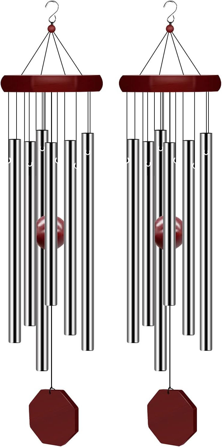Pgzsy 2 Pack Memorial Wind Chimes Outdoor Large Deep Tone, Elegant Sympathy Wind-Chime Personalized with 6 Tuned Tubes for Garden Patio Balcony and Home