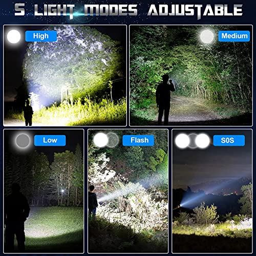 Axrunze Rechargeable Flashlights High Lumens, 100000 Lumen Super Bright Handheld Flashlight, Xhp70 Powerful Flashlights With 5 Lighting Modes, Zoomable, Ipx5 Waterproof For Hiking, Camping #TOP1