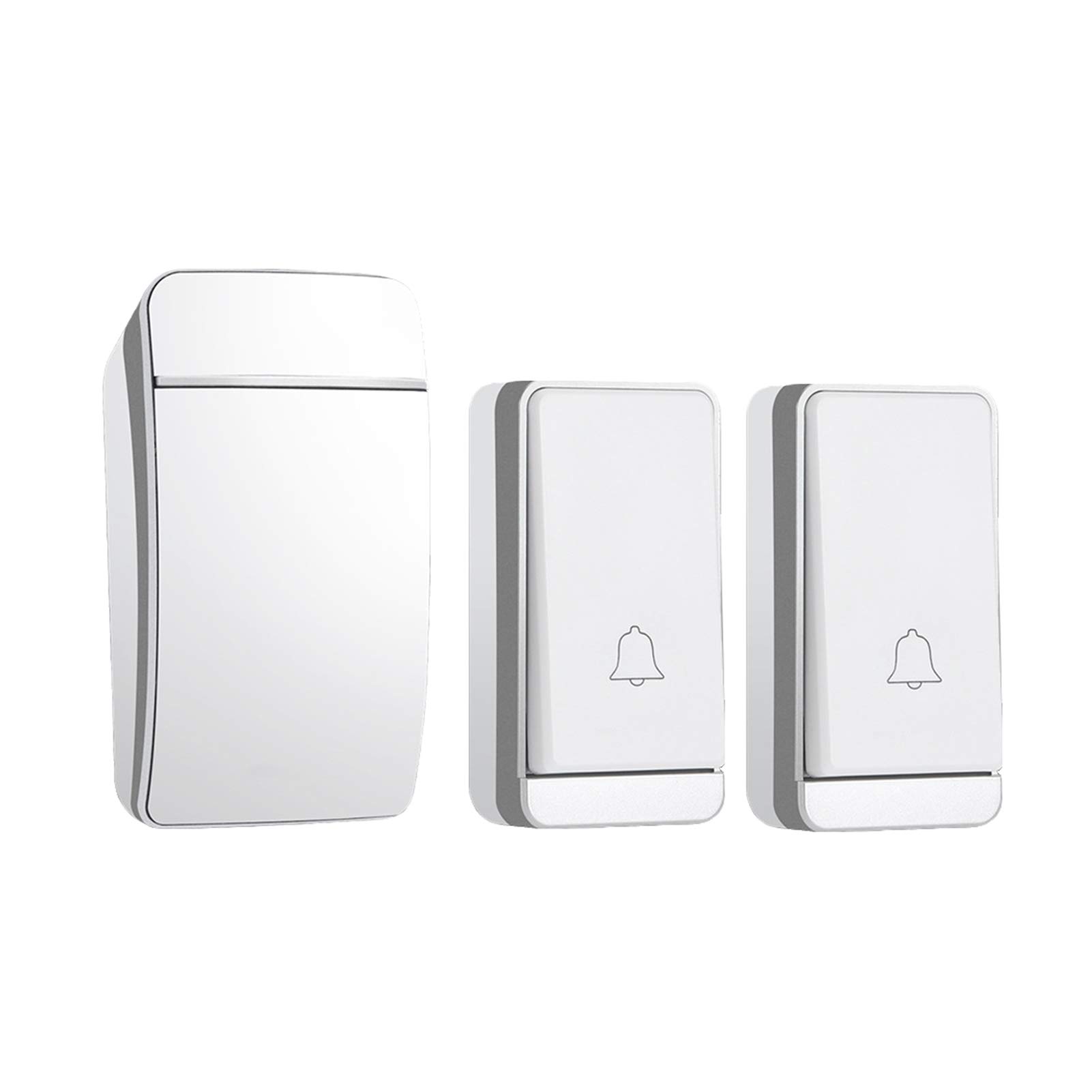 Timbre De Puerta Inalámbrico, Enchufe De Pared IP44 Kit De Timbre De Puerta Inalámbrico A Prueba De Agua con Alcance De 200 M, 38 Timbres Y Volumen De 3 Niveles, 1 Receptor 2 Transmisor,Plata