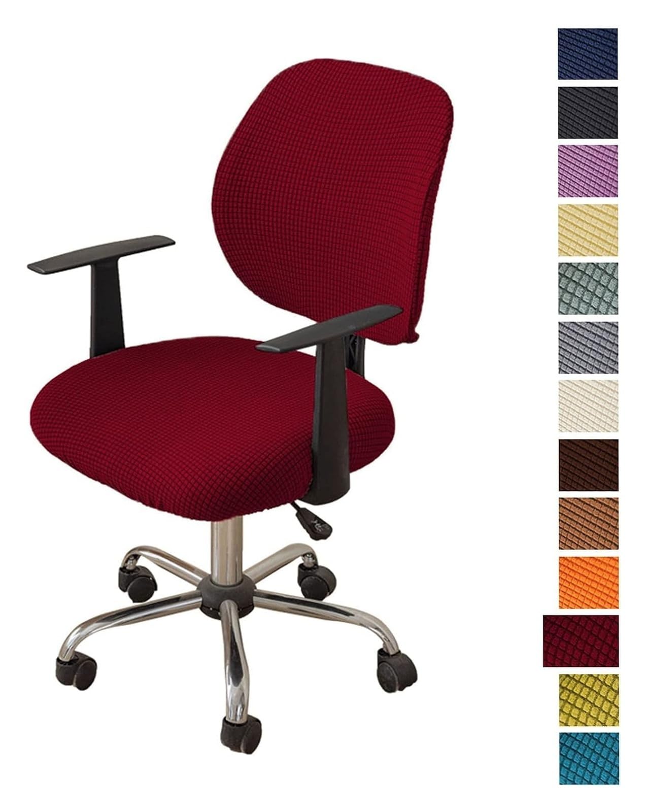 Coprisedili for sedie da ufficio, protezioni for sedie, coprisedie girevoli sfoderabili e lavabili in tessuto di seta di mais(Wine Red,4PCS)