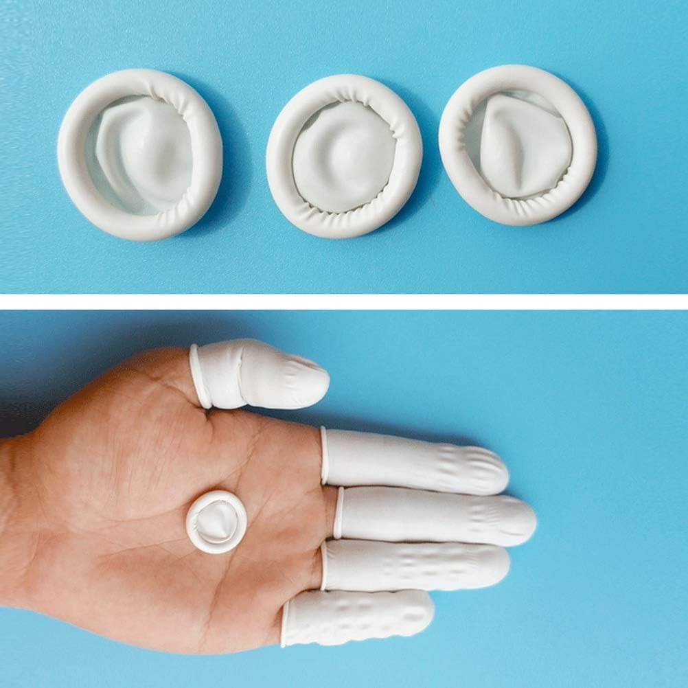 RIKWOG Finger Cot, Medium Finger Protectors Latex Anti-Static Finger Covers, Finger Tip Protect Keeping Dressing Dry and Clean Disposable Finger Gloves White(approxi 150pcs)