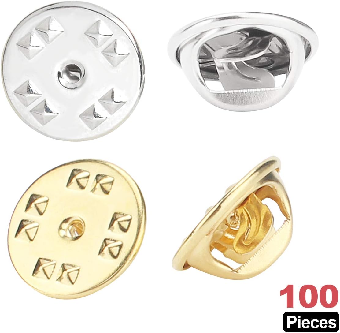 Locking Pin Backs-Pin Badge Backs Replacement Parts Clasps Scatter Butterfly Squeeze Lapel Pin Backs Jewellery Brooch Pin Backs for Craft Making Silver/Golden