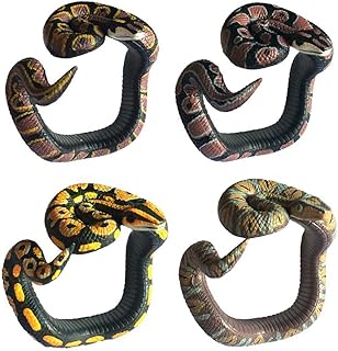 4Pcs Funny Artificial Snake Bracelet Trick Toys Fake Snake Playing Props Creative Snake Toy for Hallowmas Party (Python Molurus Bivittatus, Python Regius, Reticulated Python, Blood Python, 1Pc/Each)