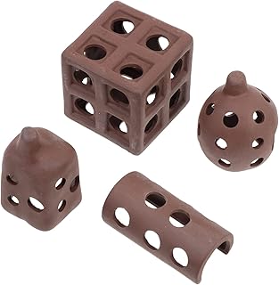 Mipcase Aquarium Shelter Ceramic Breeding Rock: 4Pcs Fish Tank Shrimps Habitat Hideout Hideaway for Amano Shrimp Cichlid Pleco Fish Spawning Breeding