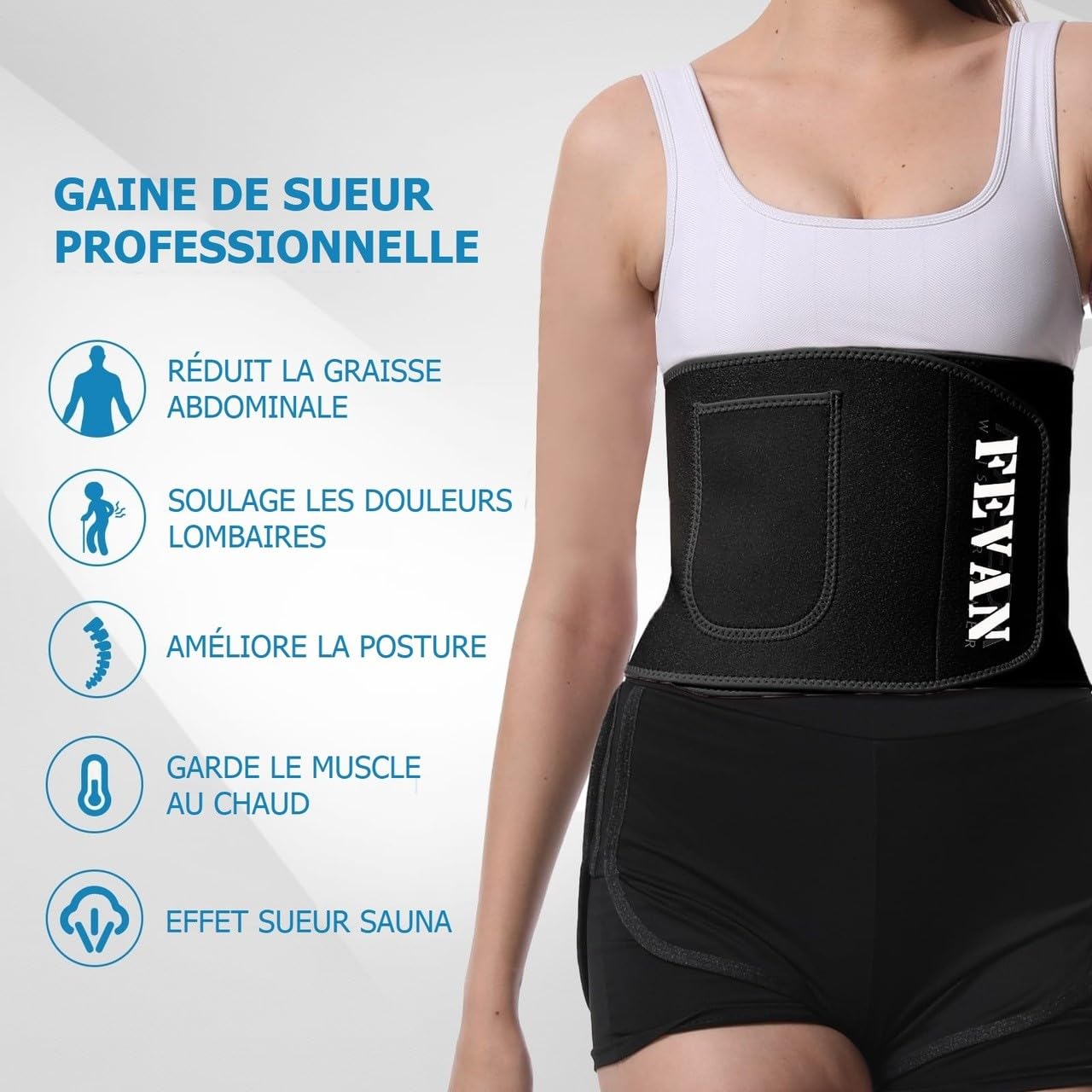 FEVAN Ceinture de Sudation Femme et Homme - Ceinture Abdominale Femme - Ceinture Ventre Plat Néoprène.