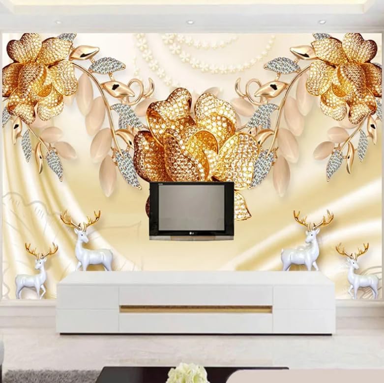 Papier peint photo 3D style européen avec fleurs et bijoux fresque murale salon 150x105 cm