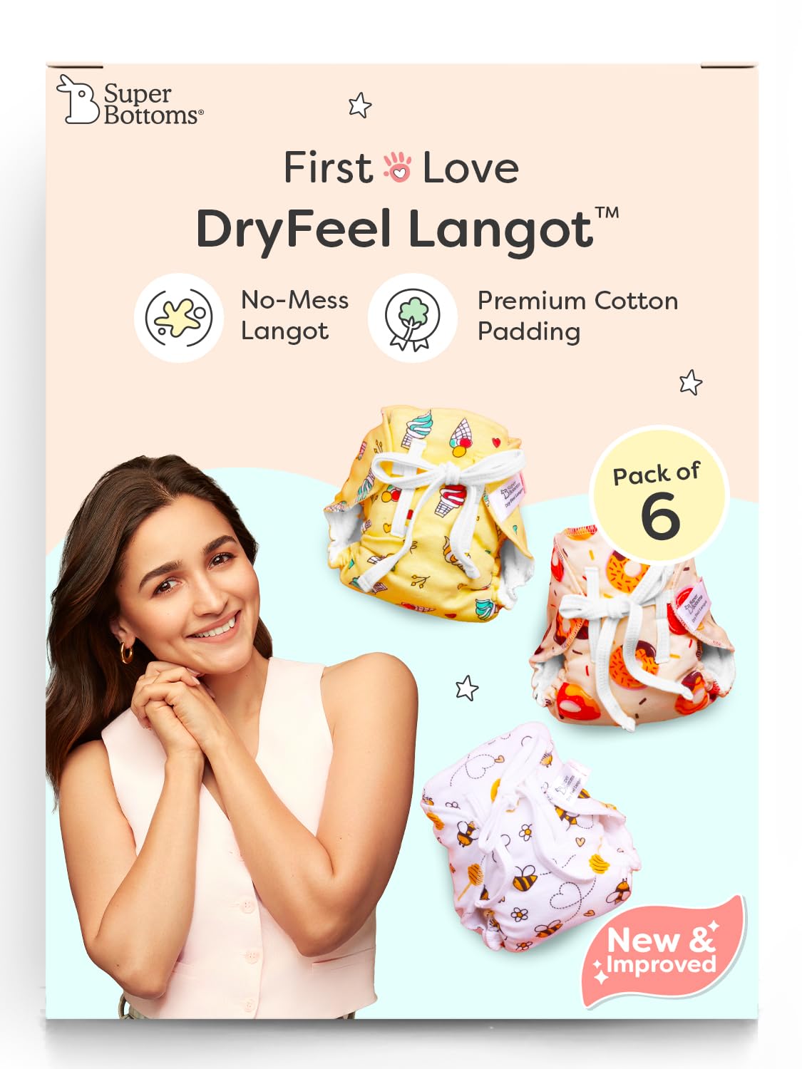 SuperBottoms DryFeel Baby Langot 0-6 months l Organic Cotton Modern Baby Nappy l Mess-free Langot with Gentle Elastics l Super DryFeel Top Layer l Diaper-free Time Essential | 6 Pack-image-35