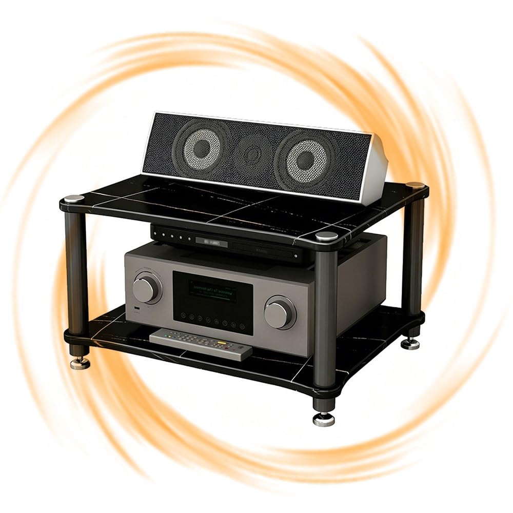 Supporto Multimediale AV Aperto A 3 Ripiani, Mobiletto Porta Componenti HiFi, Mobile Rack Ripiano AV Componenti Scaffale, Rack Porta CD, Mobiletto TV(Black,2-Tier (60x48x36cm))