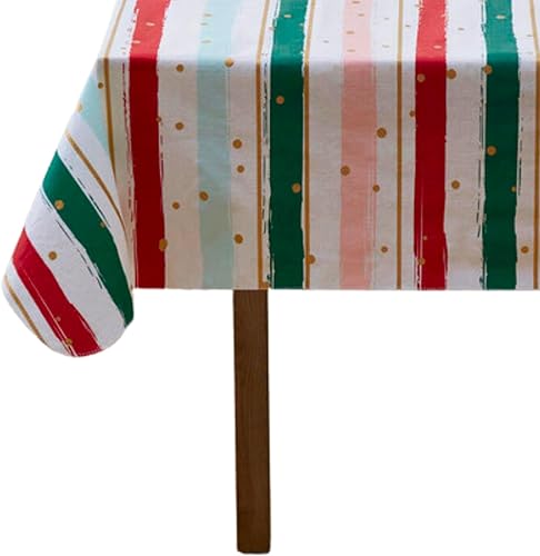 Miniatura 1 de Serafina Home Mantel de vinilo navideño con reverso de franela mantel reutilizable (rayas navideñas, 52 x 70 pulgadas)