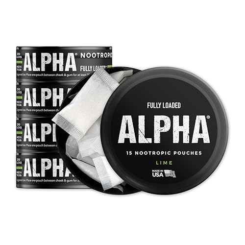Fully Loaded Alpha Nootropic Pouches (Lime) - 5 Cans - 15 Pouches per can - Effective Nootropic Delivery, Nic Pouch Replacement - Faster Absorption, Alpha GPC, L-Tyrosine, GABA