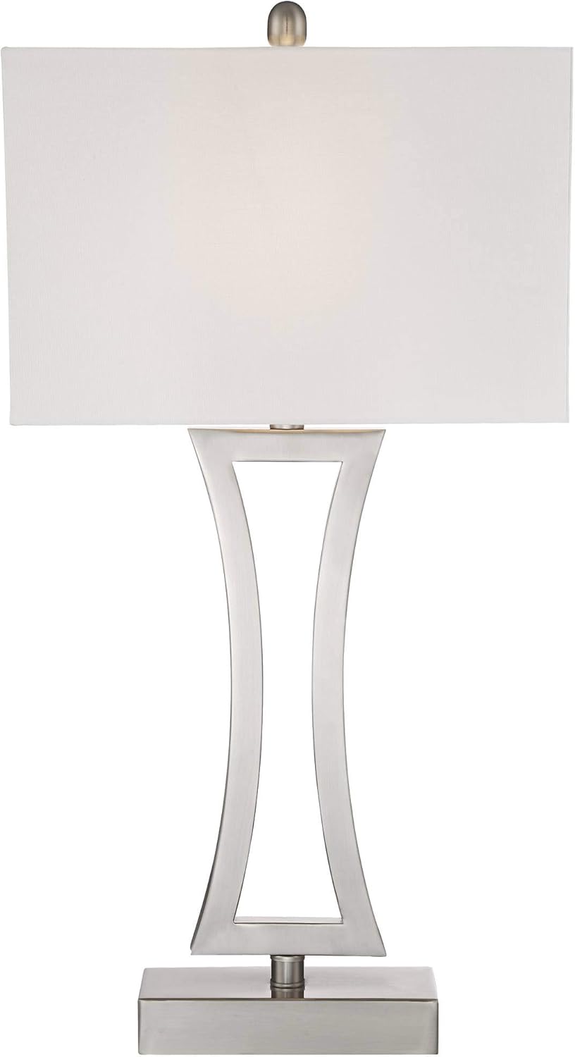 360 Lighting Roxie Modern Table Lamps with White Marble Risers 31" Tall Set of 2 Brushed Nickel Off-White Rectangular Fabric Shade for Bedroom Living Room Bedside Nightstand Home Office
