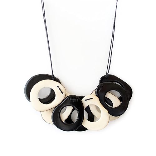 Miniatura 1 de Tagua Necklace Slices in Black and Ivory White Handmade Fair Trade, Adjustable, Lightweight by Florama Natural Jewelry