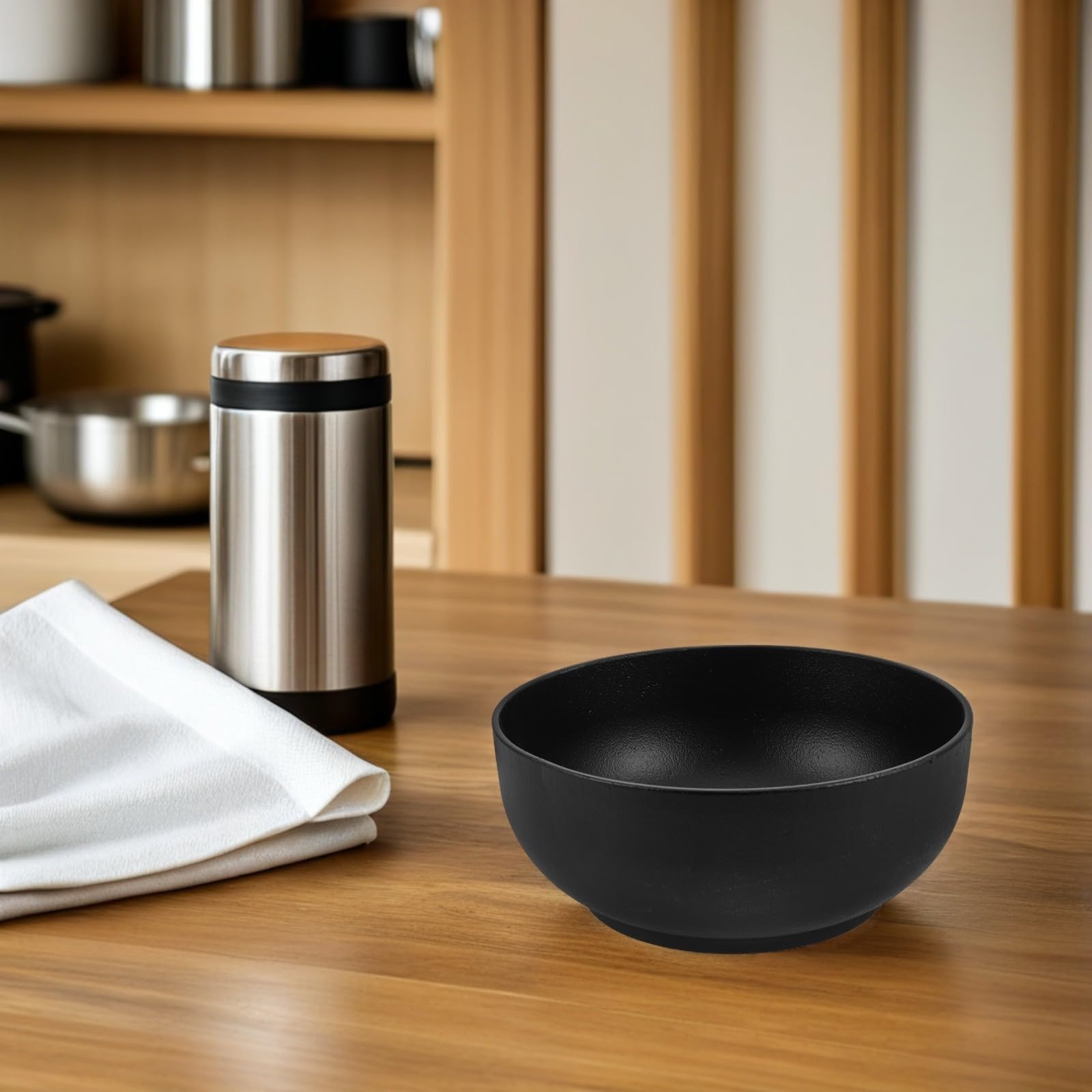 Ciotola Cucina in Ferro Nero 17x17x7, 7 Cm per Riso e Zuppa | Compatibile Induzione e Microonde, Pulizia Semplice, Formato 6, 69 Pollici per Insalata, Pasta e Frutta