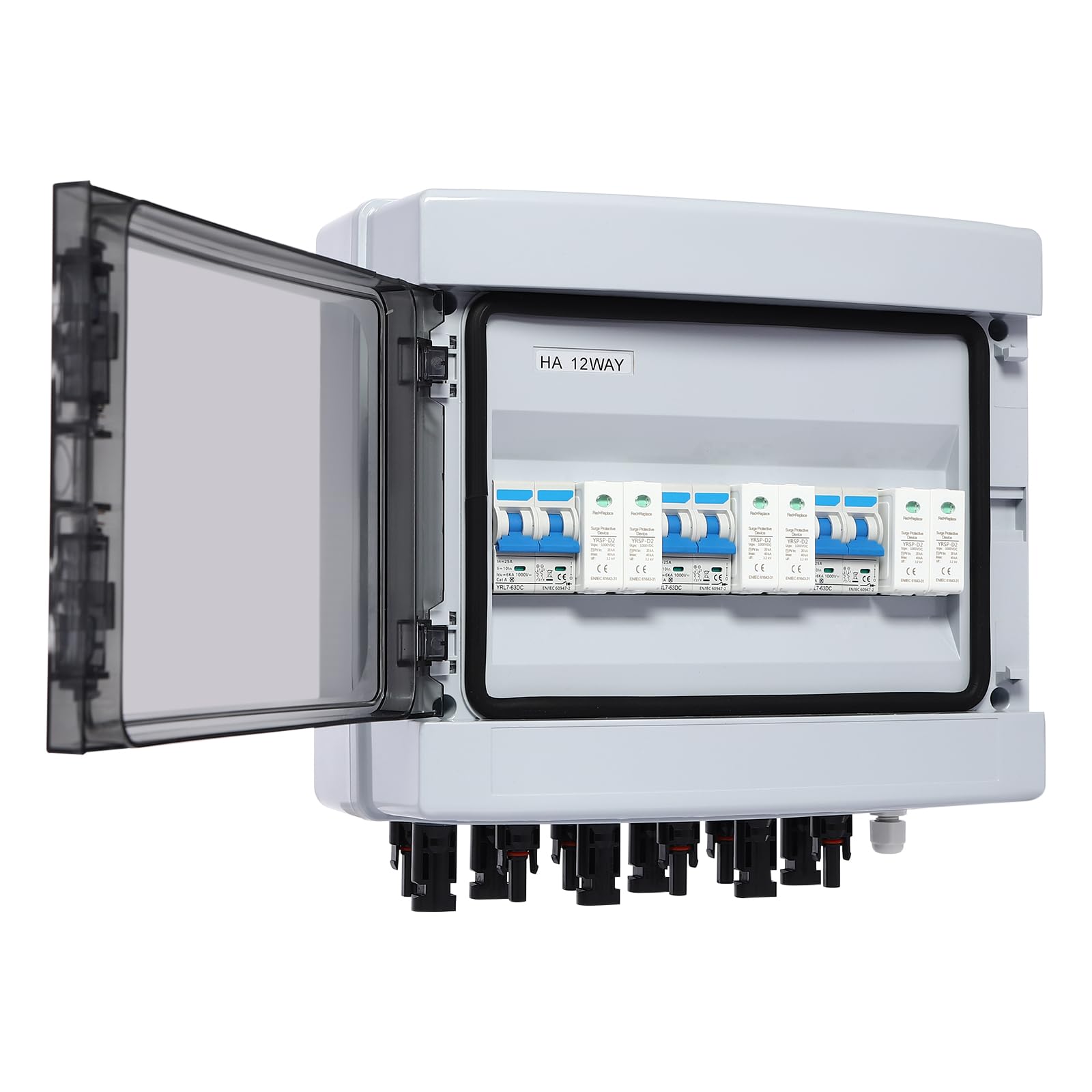 25A Solar Combiner Box Disyuntor Caja de combinación con DC Protección contra sobretensiones Tipo de protección IP65 Ik10 para autocaravanas sistemas independientes de red módulos solares Interruptor