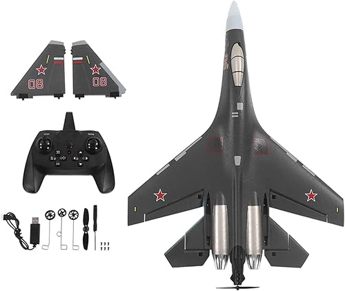 Avión RC, avión de control remoto SU35 RC, con luz fría de 2.4 GHz, 4 canales, vuelo invertido Ne Key, acción de acrobacias de 360, 2 métodos de
