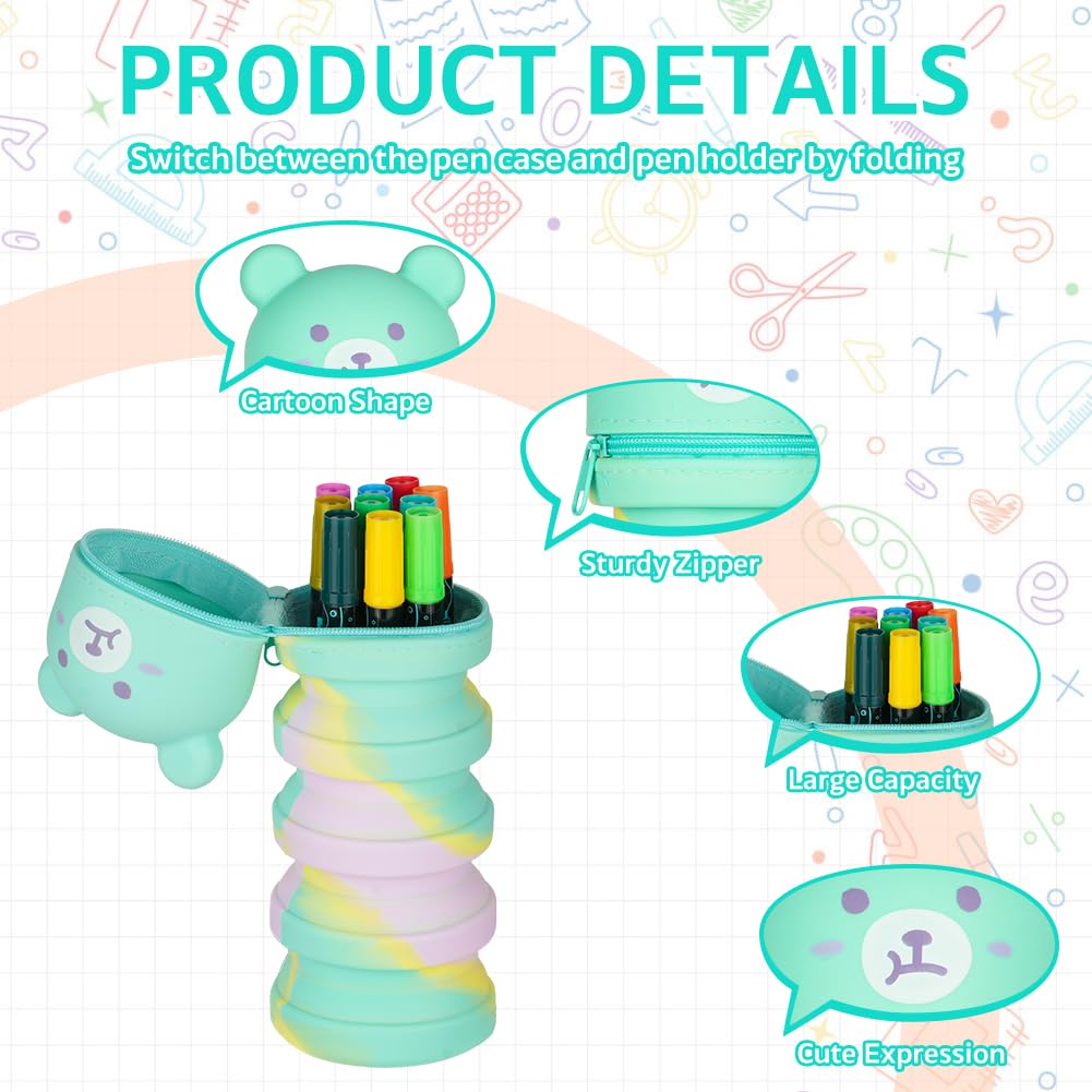 AMFUN 2-in-1 Cute Bear Silicone Pencil Case - Stand Up Cup Design, Large Animal Pouch Holder for Kids Students, Adults, School, Office - Image 3