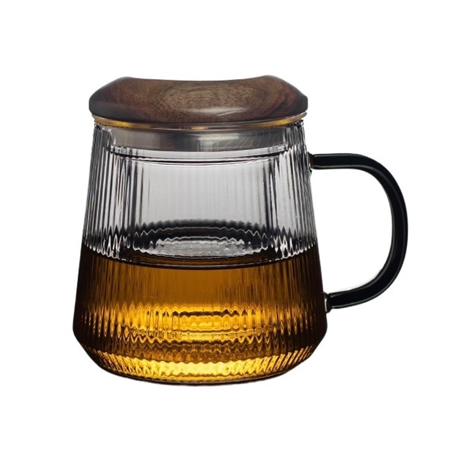 Leche Taza de té vidrio con rayas verticales, infusor y tapa. Tazas transparente for preparar hojas sueltas Bebidas(Grande)