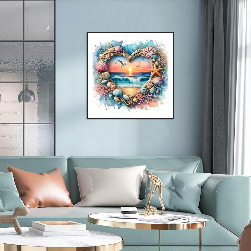 WSLWXSHM Diamond Painting Kits for Adults Seaside Scenery, Round Full Drill Diamond Art Kits, 5D DIY Paint with Diamonds Crafts for Home Wall Decoration Gifts 12×12Inch, Seashell image 5