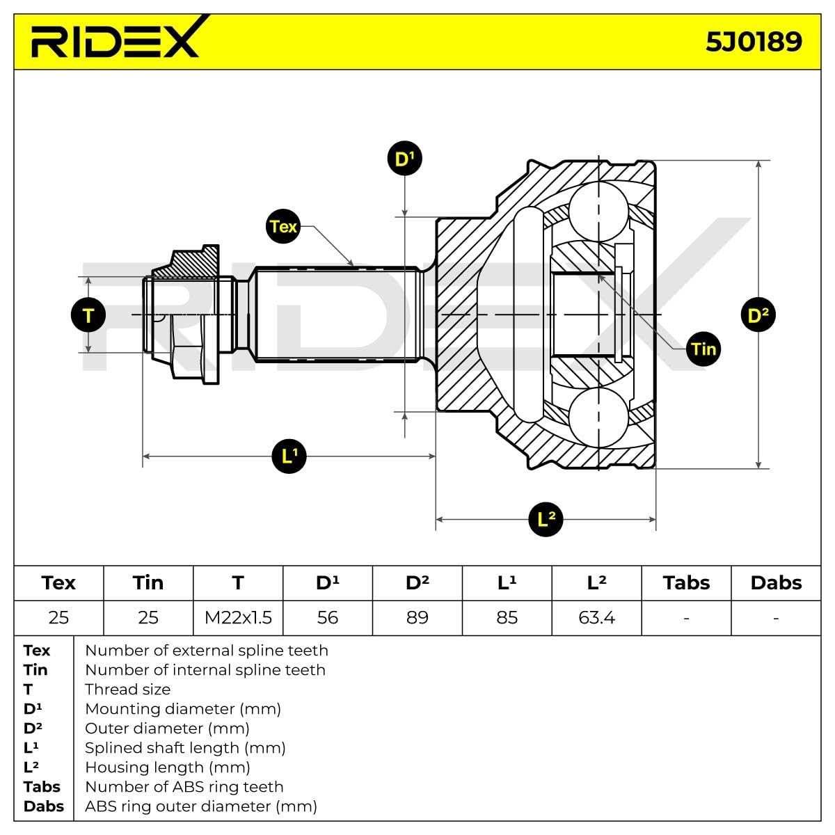 RIDEX 5J0189 Gelenksatz Antriebswelle Achswelle radseitig Vorne Kompatibel mit SAAB 900 I Combi Coupe 8990574 9102880