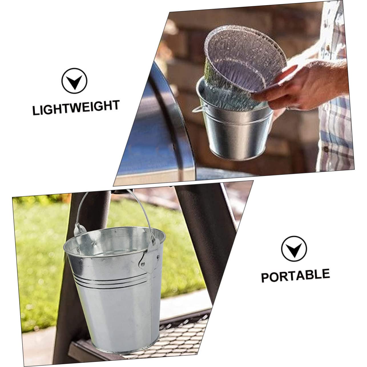 Secchiello Grasso Barbecue in Ferro Argento 10 Pezzi | Rivestimenti in Lamina per Secchi, Sostituzione Rapida e Facile da Riporre, per Bbq e Feste in Casa