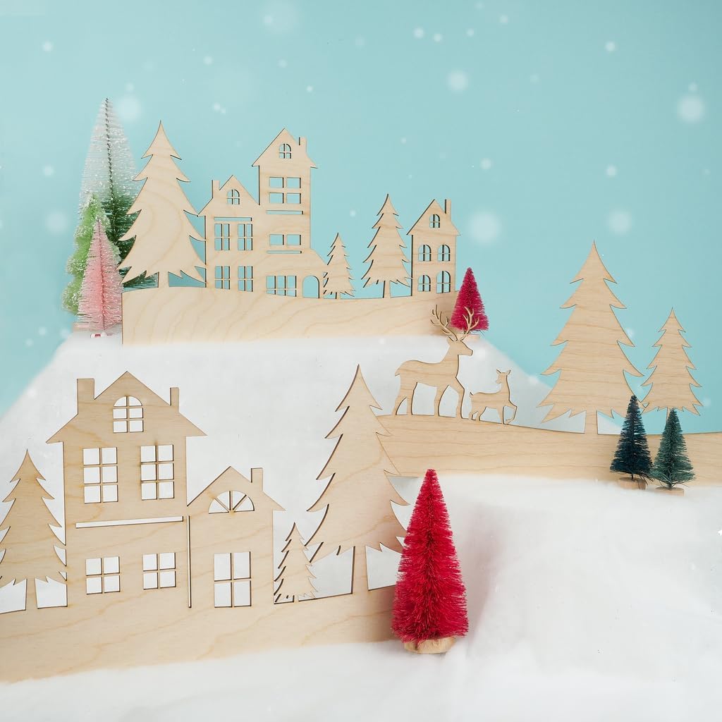 3-Piece Christmas Scene Cutout 12 inch, Pack of 1 Unfinished Wood Cutouts for Crafts, Door Hangers & Party Décor, by Woodpeckers