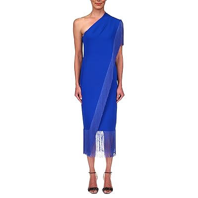 Badgley Mischka Stretch Crepe Fringe Dress Women