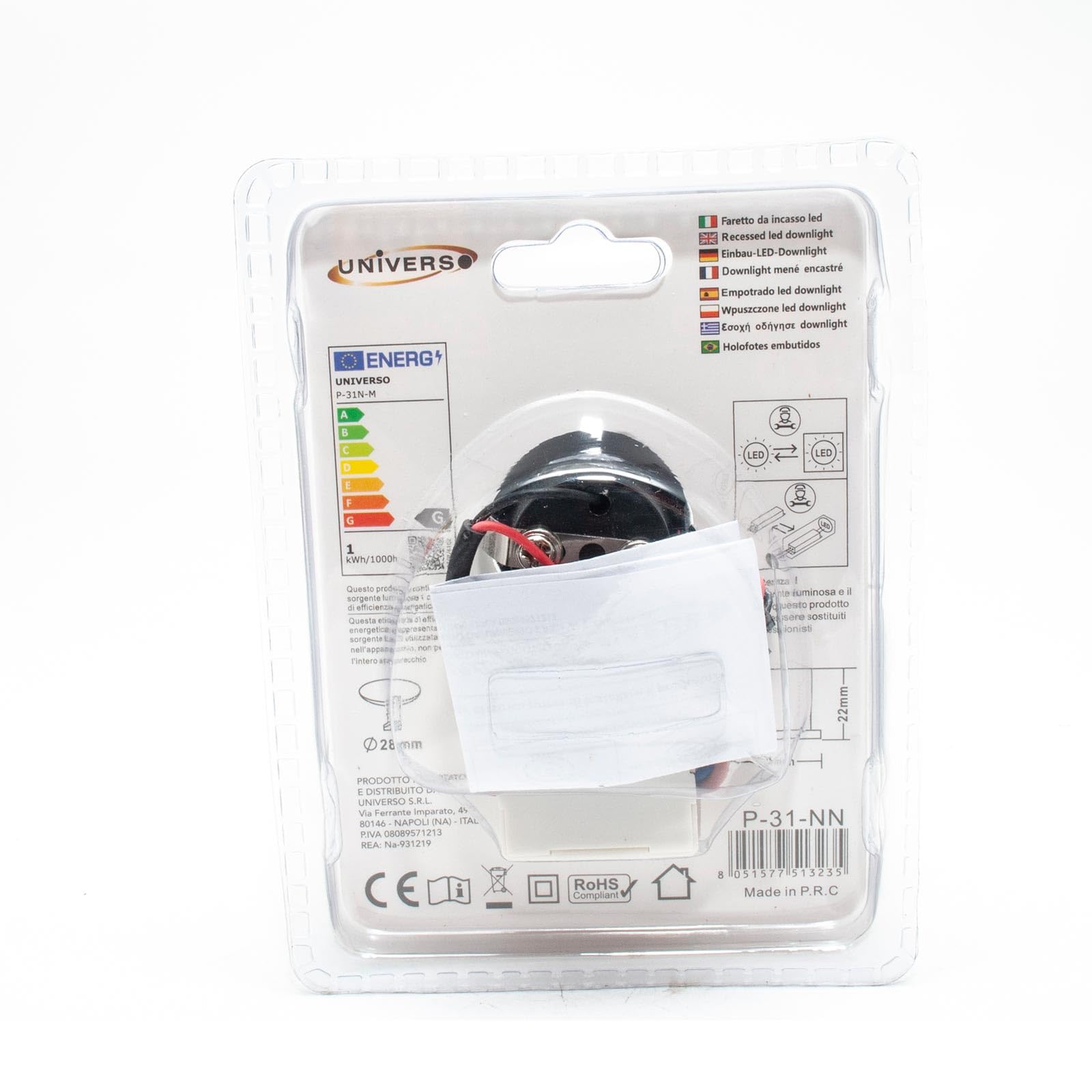 Foco LED mini spot negro 1 W empotrable redondo 28 mm luces escaleras escalones estantes 230 V