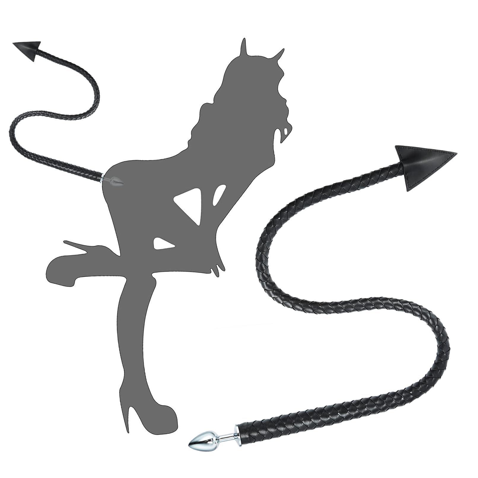 Anal Butt Plug Tail, Metal Anal Plug, Long Anal Plug, Faux Leather Devil Sex Whip Tail, 2 in 1 Anal Sex Toys, Couples Flirt Play Fetish Cosplay Things to Spice Up Your Sex Life