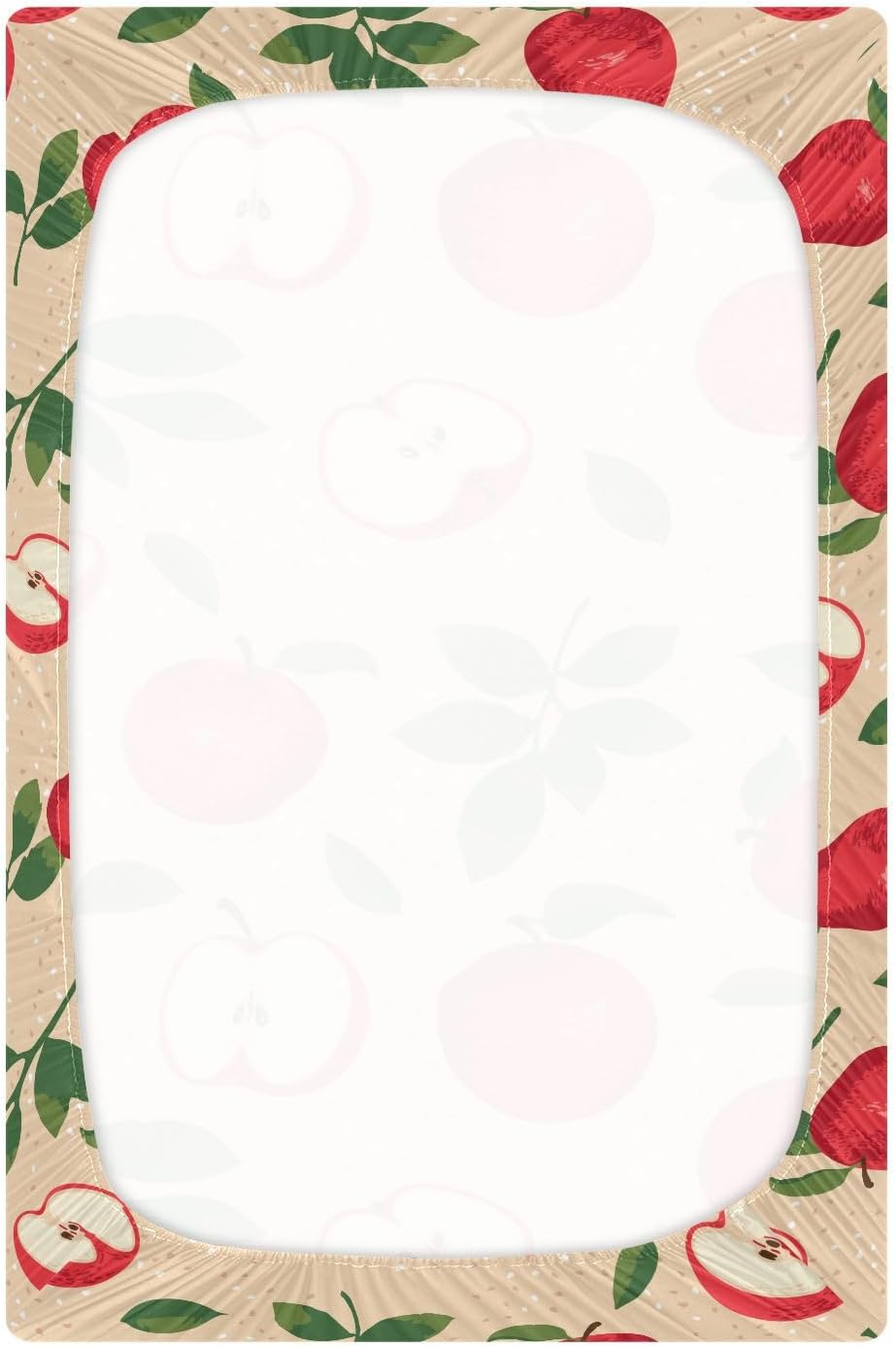 Fitted Crib Sheets Apple with Leaves Stretchy Portable Playard Sheets for Baby Toddler, Breathable Soft Mini Crib Mattress 52 x 28 in for Boys and Girls