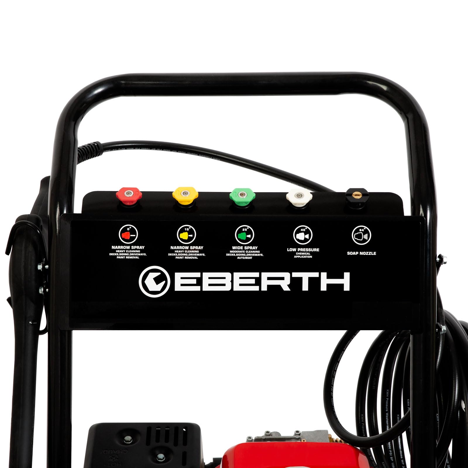 EBERTH 6,5 CV Hidrolimpiadora de Alta presión a Gasolina (210 Bar, 5 Boquillas, 8m Manguera, Pistola de Alta presión, Motor de 4 Tiempos y 196 CC, Arranque rectractil, Seguridad por Falta de Aceite)