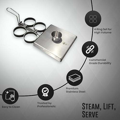 Vista 4 de Rattleware Anillos para huevos de acero inoxidable de grado comercial para freír huevos, anillos redondos de metal duraderos con mango resistente al