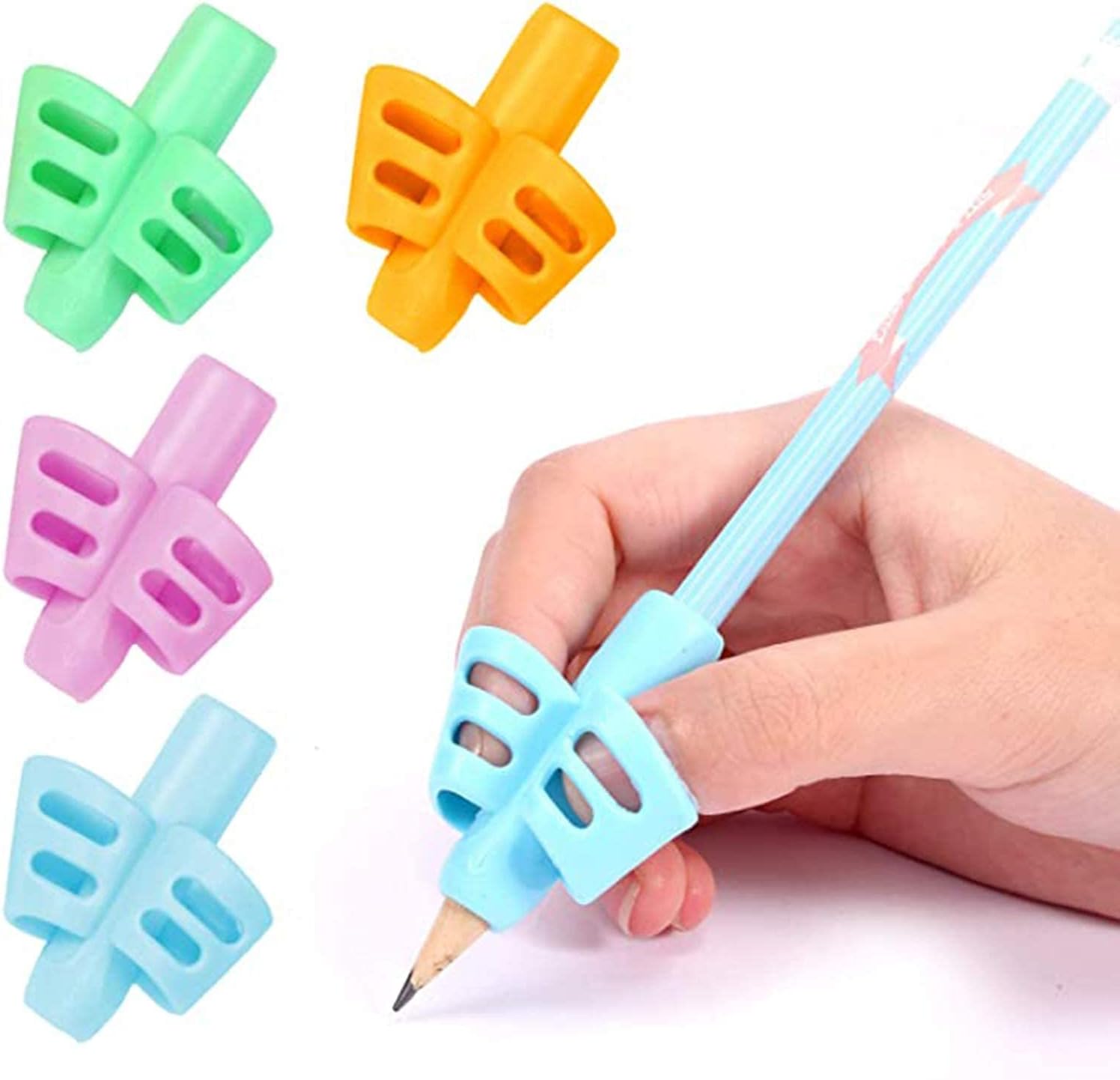 Kueh 4 pcs Adorable Ring Pencil Grips Eco-friendly Soft Silicone Pencil Holders Writing Posture Correction Finger Grip for Kids Preschoolers Special Education Supplies Pencil Grippers Set