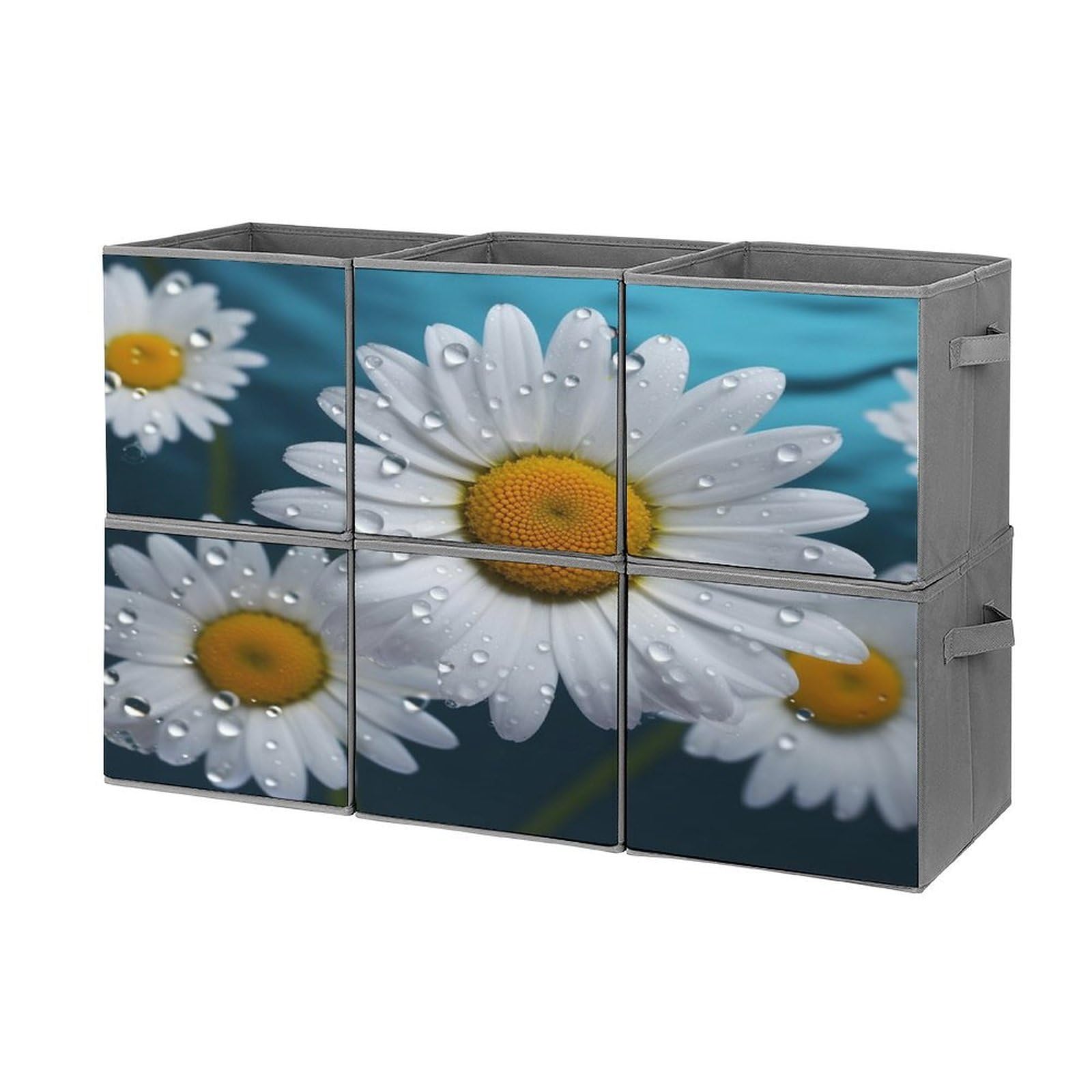 Btcowzrv Style Daisy Flowers Storage Cubes, 6 Pack Oxford Fabric Foldable Collapsible Bins With Handles, Cubby Storage Baskets Boxes For Closet Shelves Office Organization