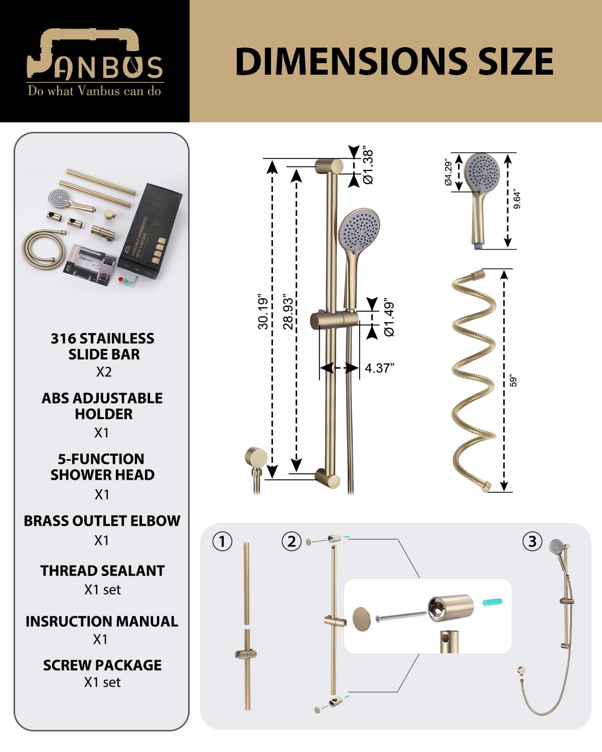 Outdoor-Duschsystem Mit Schiebestange – 5-Funktionen Handbrause, 304 Edelstahl, 81 Cm Gleitstange, Gebürstetes Nickel