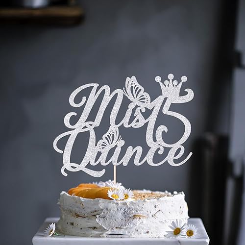 Miniatura 3 de Kaoenla Mis membrillo 15 para tartas dorado con purpurina para cumpleaños 15, saludos a los 15 años, quinceañera, decoraciones de feliz cumpleaños