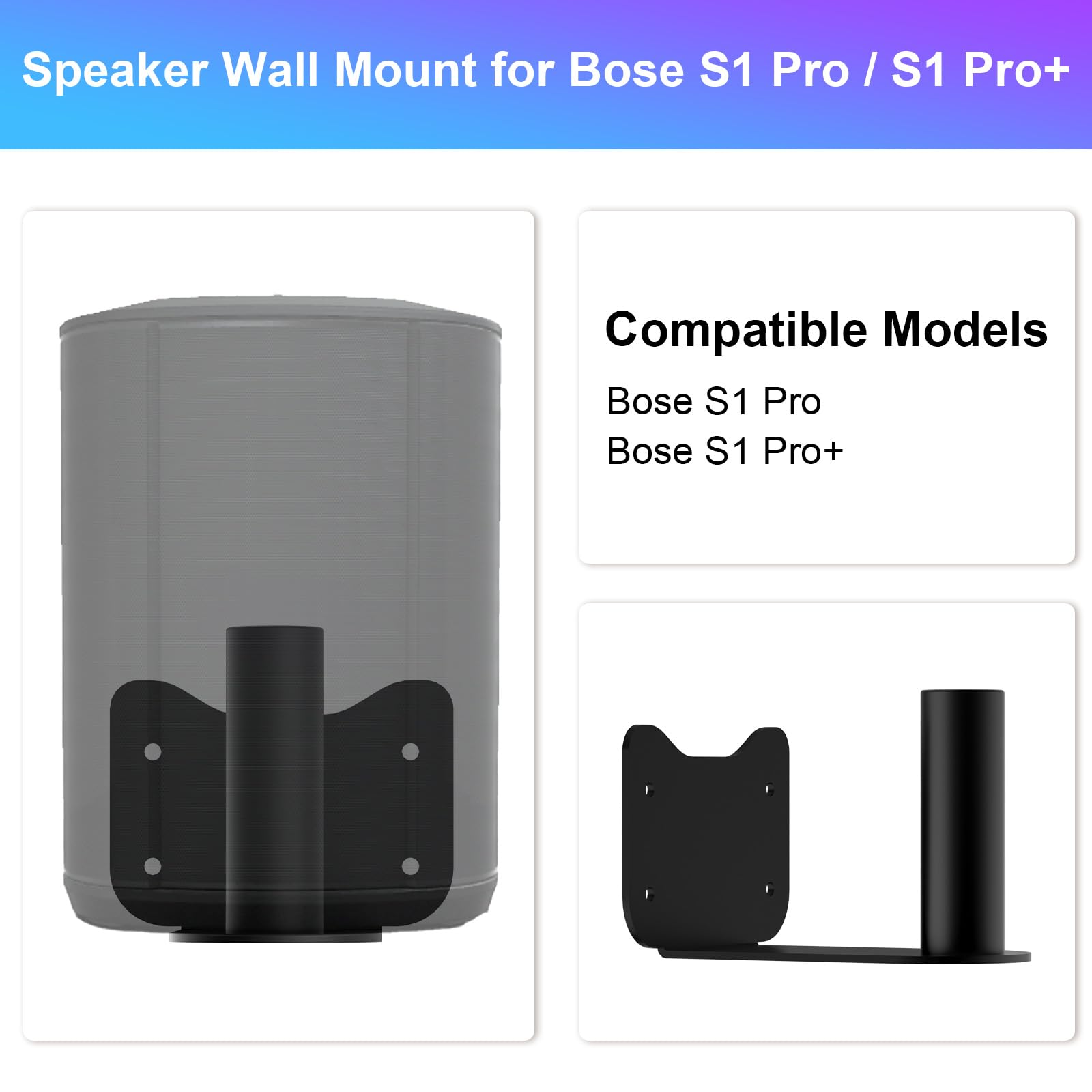 Maozhren Speaker Wall Mount for Bose S1 Pro/S1 Pro+, Hidden Wall Mount Speaker Bracket for Bose, Black