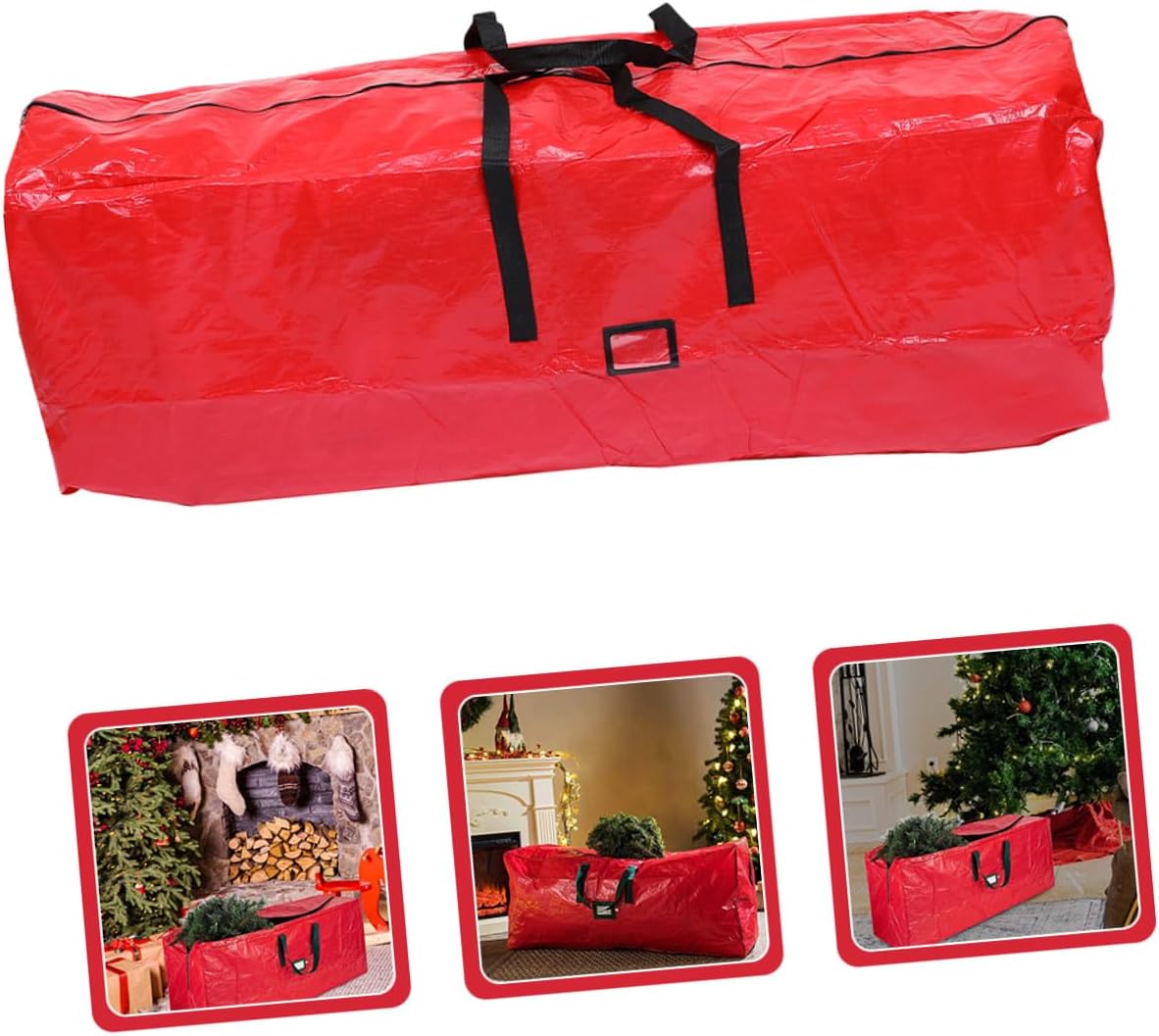 Tofficu Christmas Tree Storage Bag Waterproof Zipper Storage Pouch Large Red 165x38x76cm Dustproof Organizer with Handles for Holiday Tree