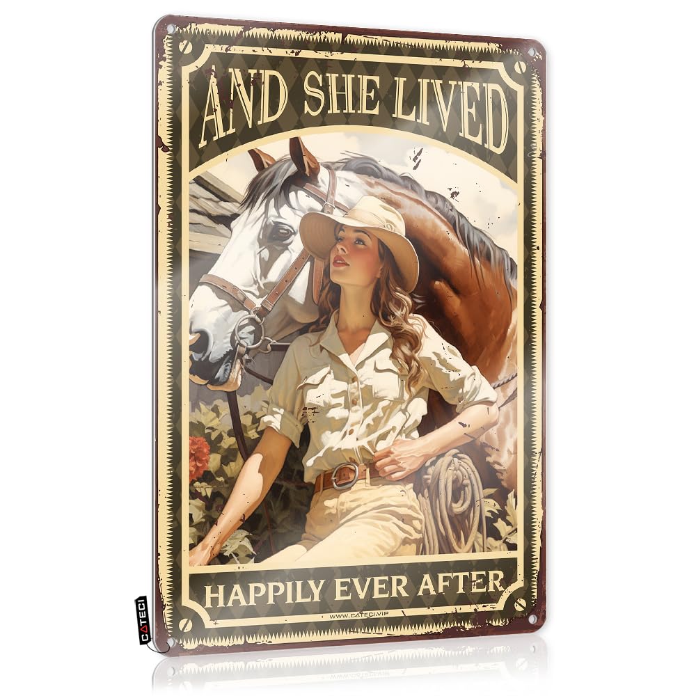 MWFKKADDB Funny Home Decor And She Lived Happily Ever After Tin Sign Metal Signearthy Wall Decorkitchen Decoroffice Decor For Women Bar Funny Signs Home Decor For Men(30X40CM)