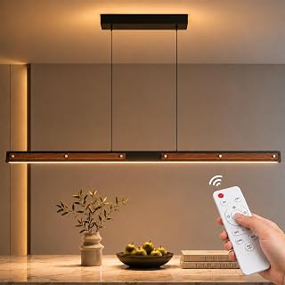 47" LED Linear Pendant Light Fixture, 72W Remote Dimmable with Memory Kitchen Island Lighting, Hanging Light Fixture for Dining Room, Pool Table, Living Room Black