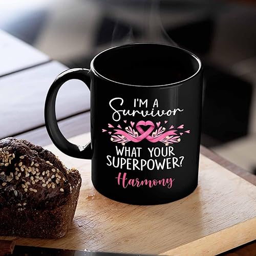 Miniatura 10 de Taza de café negra con texto en inglés You Are Strong You Are Strong You Will Overcome, taza de café negra personalizada con el nombre del guerrero