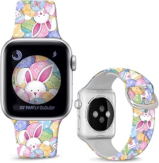 Sjiangqiao Compatible with Apple Watch Bands Bunny Rabbit Easter Day Egg 38mm 40mm 41mm 42mm 44mm 45mm Cute Cartoon Band Replacement Strap Soft Silicone Pattern Sports Bands for iWatch Series SE 9 8 7 6 5 4 3 2 1 Men Women (Easter Eggs Bunny, 41/40/38mm)