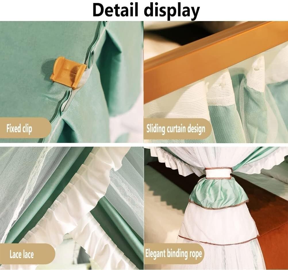 Double Deck Deluxe Bed Canopy Mosquito Net for Girls, Romantic Bedroom Decoration with U-Shaped Metal Support, Yellow, 200X220X210Cm,Khaki-150X200X210CM