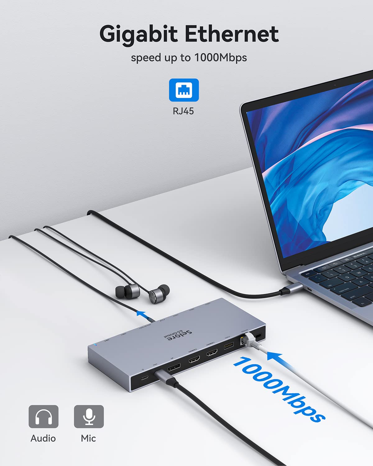 Docking Station USB C 15 in 1 Laptop Docking Station Triplo Display USB C Dock con Doppio HDMI 4K Displayport, 4K DP, 100W PD, RJ45 Ethernet, 10Gbps USB C Data, USB 3.1/3.0/2.0, SD/TF, 3.5mm Audio&Mic