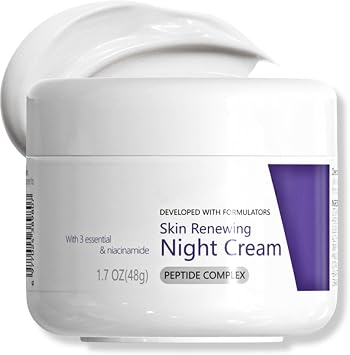 Skin Renewing Night Cream, Peptide Moisturiser for Dry & Sensitive Skin, Anti Wrinkle Night Face Cream with Hyaluronic&Niacinamide for Korean Glass Skin, Gentle Skin Barrier Repair Cream, 50G