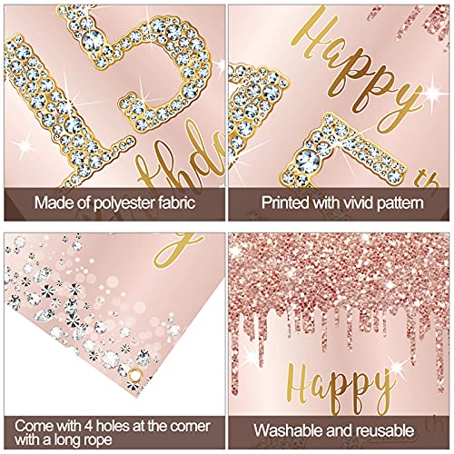 Image of Happy 15th Birthday Door Banner Decorations for Girls, Pink Rose Gold 15 Birthday Party Backdrop Door Cover Sign Supplies, Fifteen Year Old Birthday Poster Background Decor