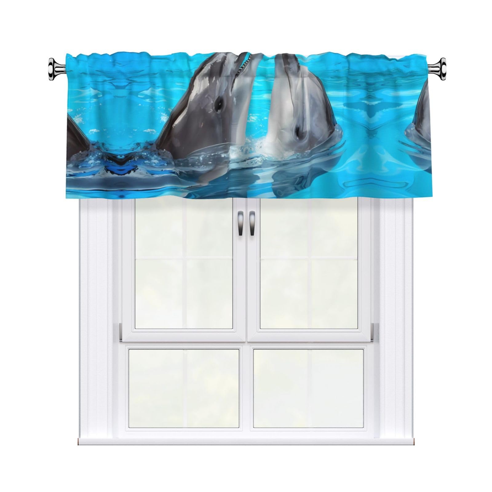 HJFCZH WHJSSF Cool dolphin Prints 54x18in Curtain Valance - Peach Skin Polyester Kitchen Cover with Light Filtering Floral & 3" Rod Pocket