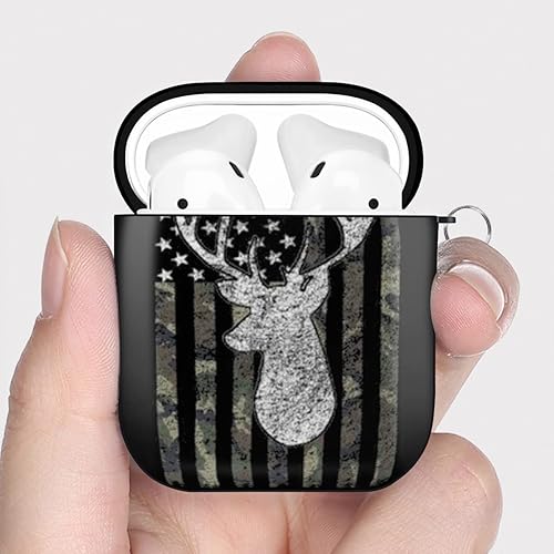 Miniatura 4 de Funda protectora para AirPods 1 y 2, diseño de camuflaje y camuflaje con diseño de ciervo, funda protectora para AirPods 1 y 2, con llavero, color