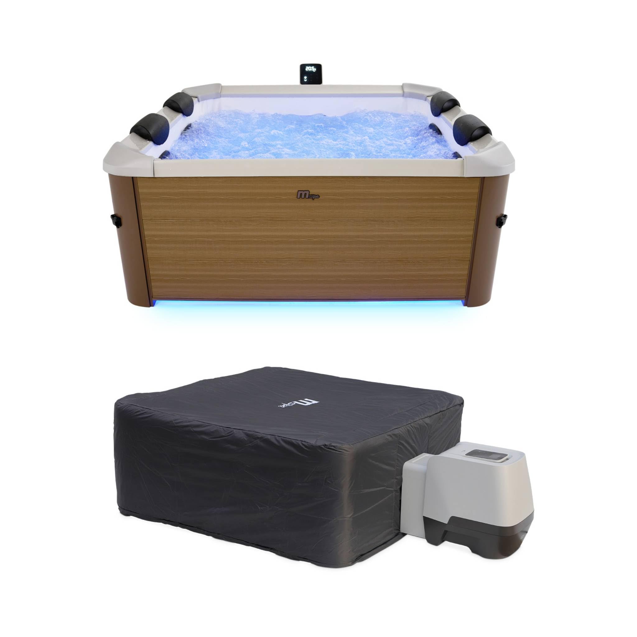 sweeek - Spa Rigide 6 Places hydromassages. 4 Coussins avec Housse de Protection. Oslo Amber. Beige. L 160 x P 160 x H 65 cm